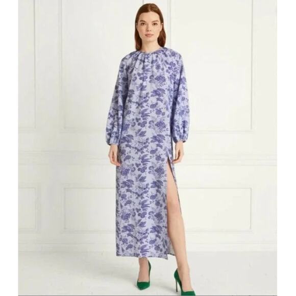 Hill House Dresses & Skirts - Hill House The Simone Lilac Tonal Floral Long Sleeve Side Slit Maxi Dress Size L